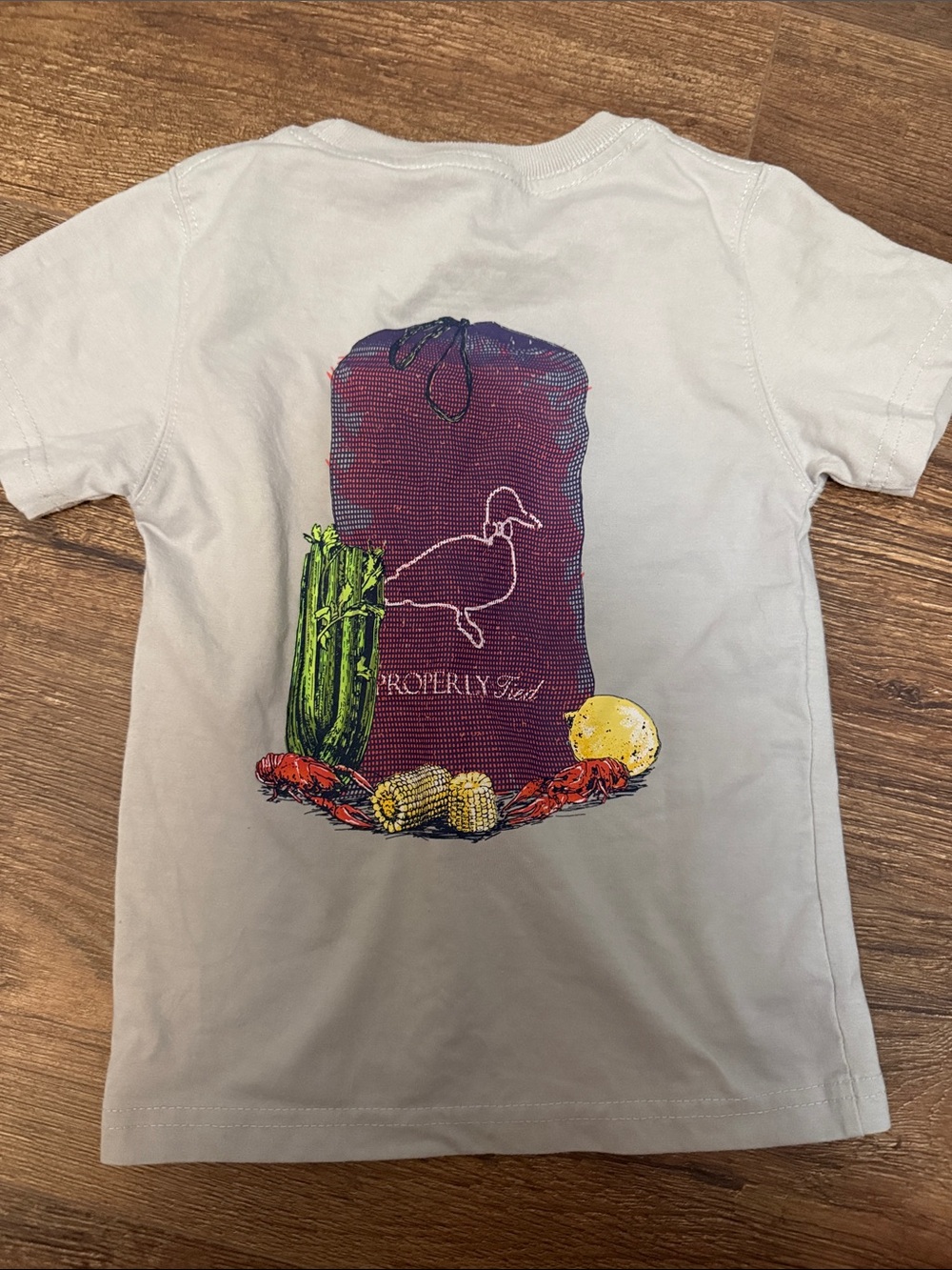 Kids Short Sleeve Graphic Tee in Light Gray with Colorful Produce Print